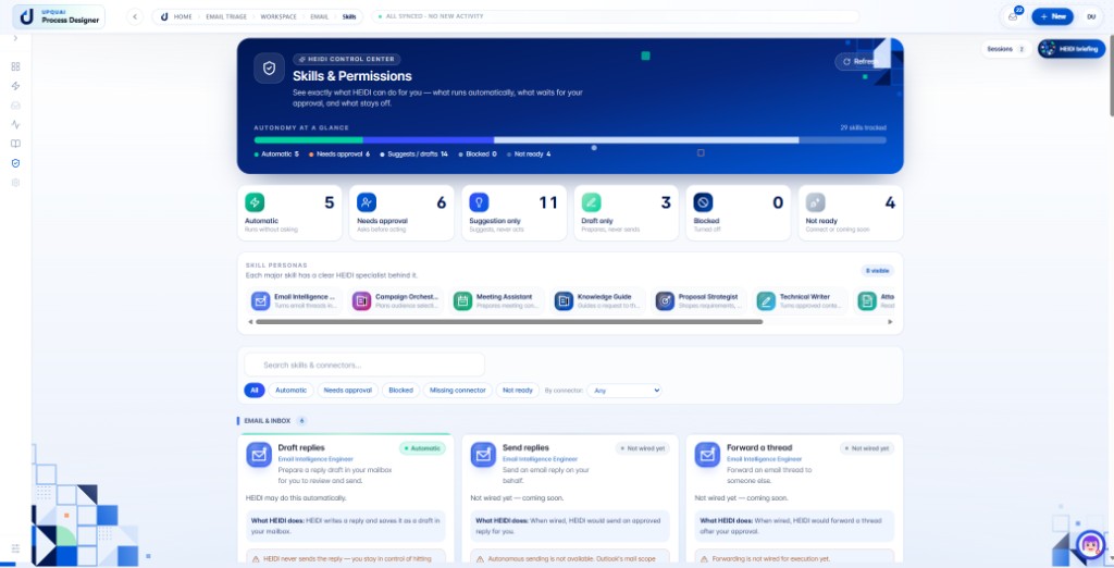 HEIDI Workspace skills and permissions control center with autonomy levels